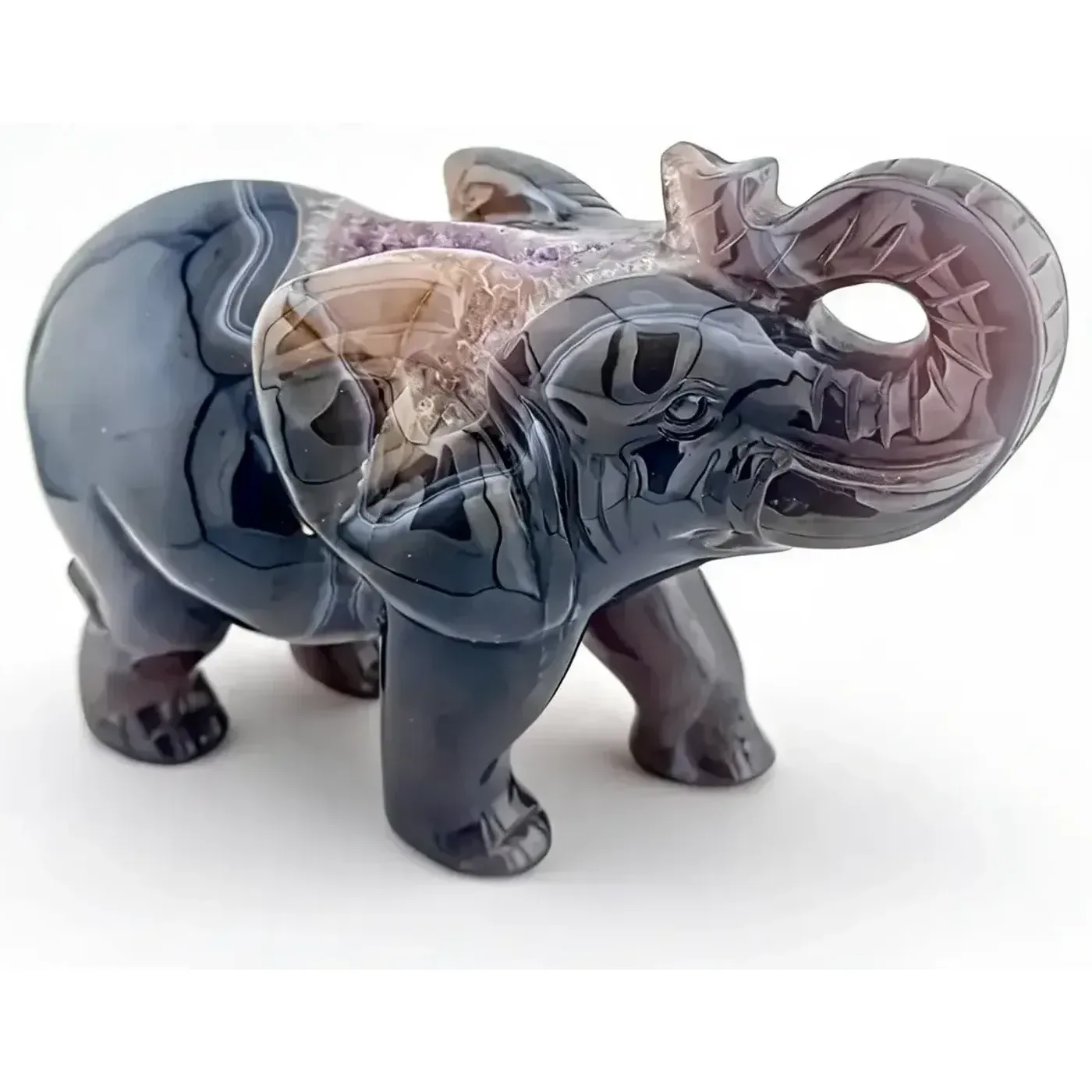 Achat Elefant mit Kristalldruse aus Brasilien