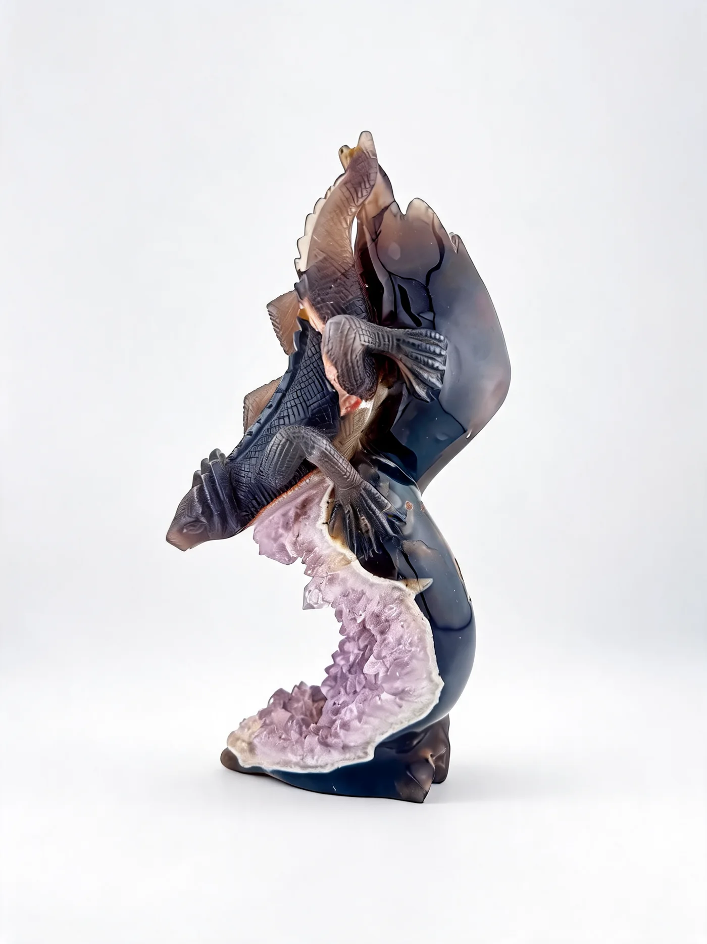 Achat Gecko mit Amethyst Druse aus Brasilien